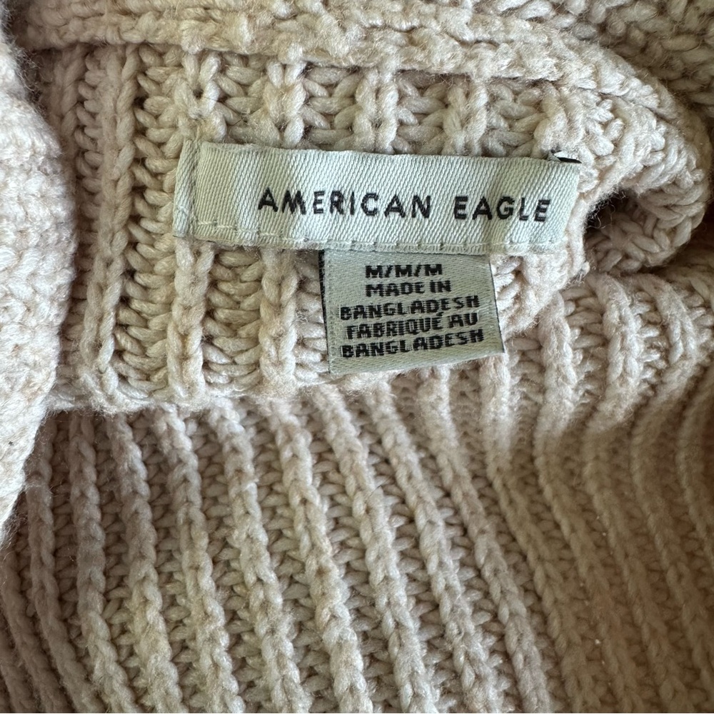 American eagle AE cream brown color block cowl neck sweater size medium - Picture 7 of 11